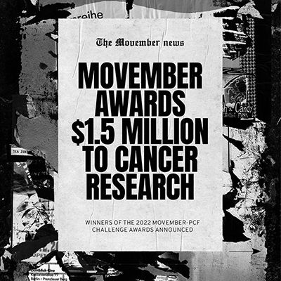 A faux newspaper cover. The large print reads: "Movember awards $1.5 million to cancer research"