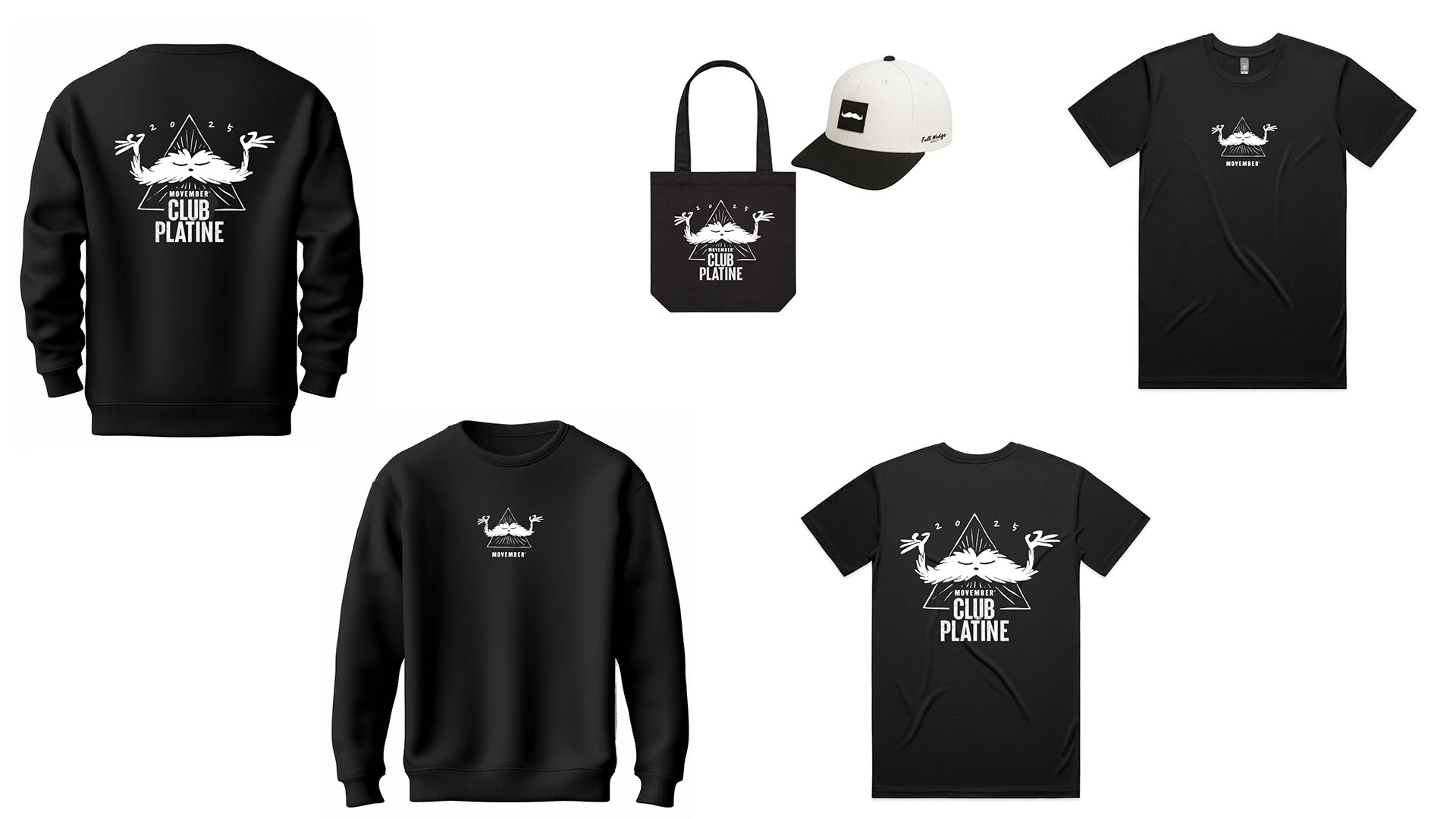 Image showing front and back of Movember Canada Platinum Club merchandise in French.