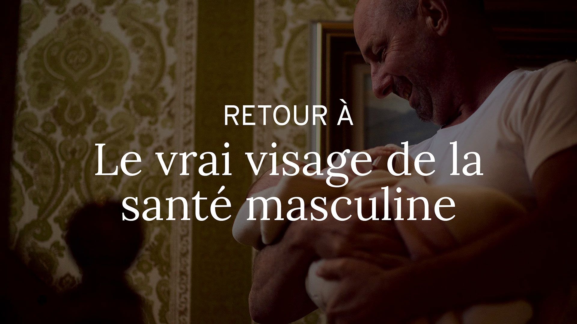 Illustration directing with French text directing users to The Real Face of Men's Health.