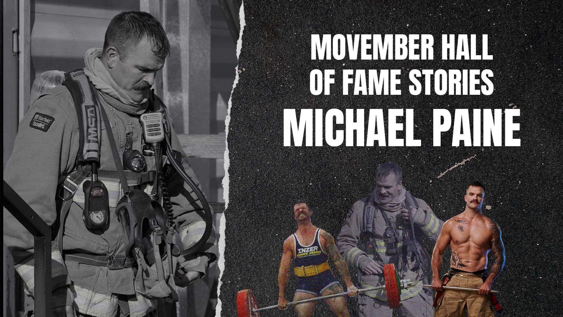 A collage of photos of a firefighter and weightlifter