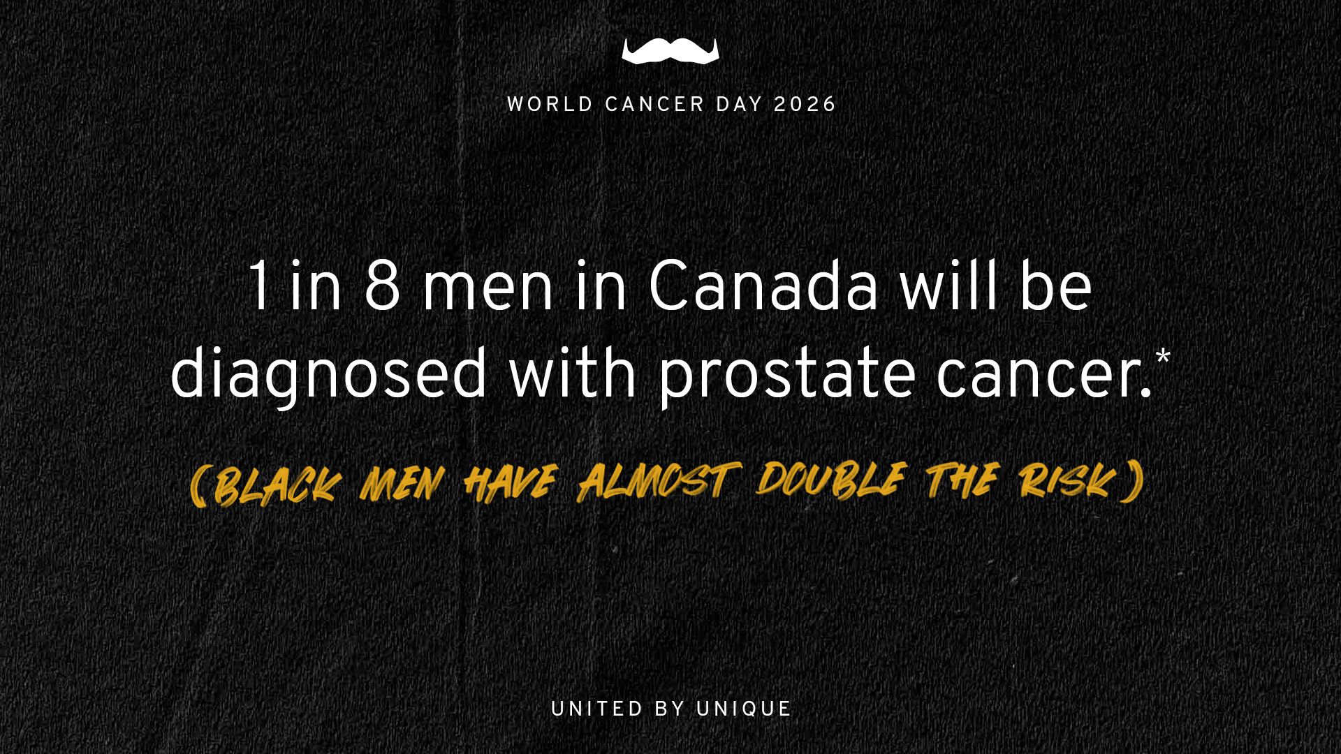 1 in 8 men will be diagnosed with prostate cancer in Canada. (Black men have almost double the risk)