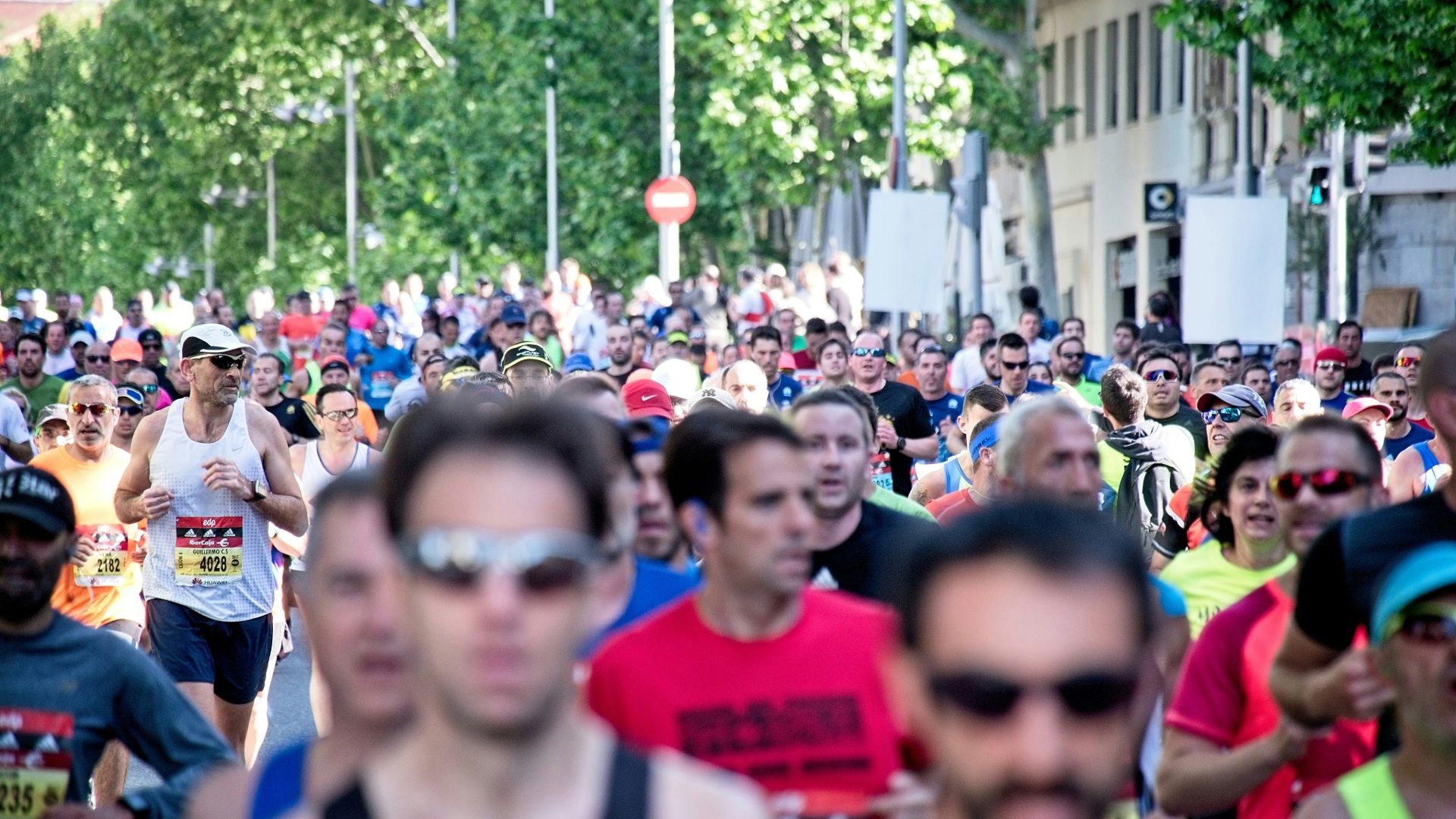 Crowded field of runners at a marathon