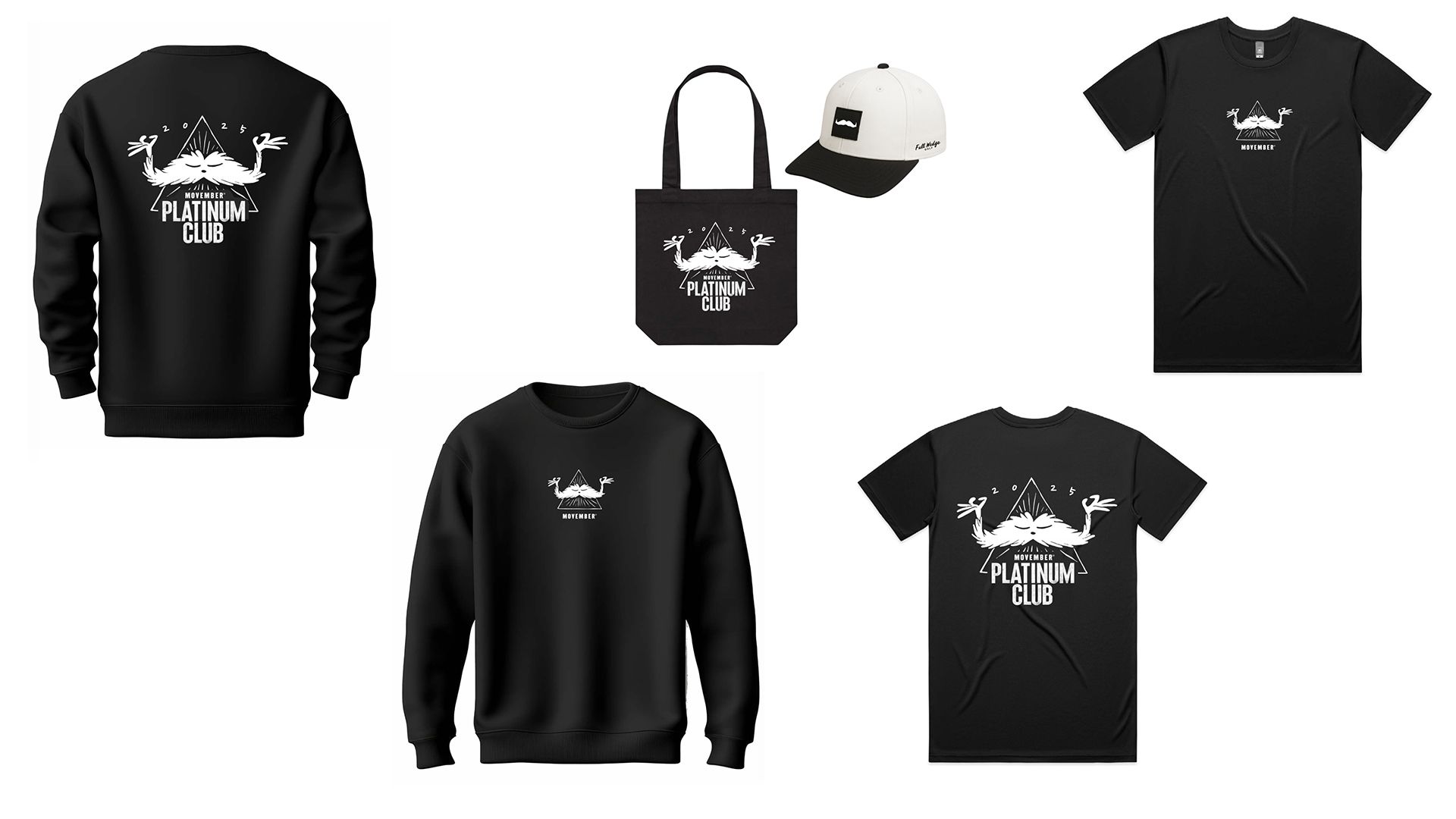 Image showing front and back of Movember Canada Platinum Club T-shirt merchandise in English.