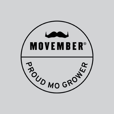 A Movember brand mark which says 'Proud Mo Grower'