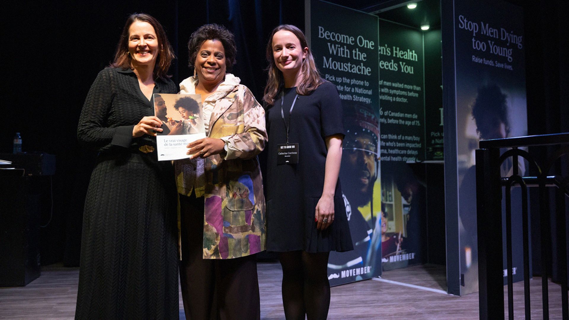 Michelle Terry (PDG de Movember), l'honorable Marjorie Michel, ministre de la Santé du Canada, et Catherine Corriveau