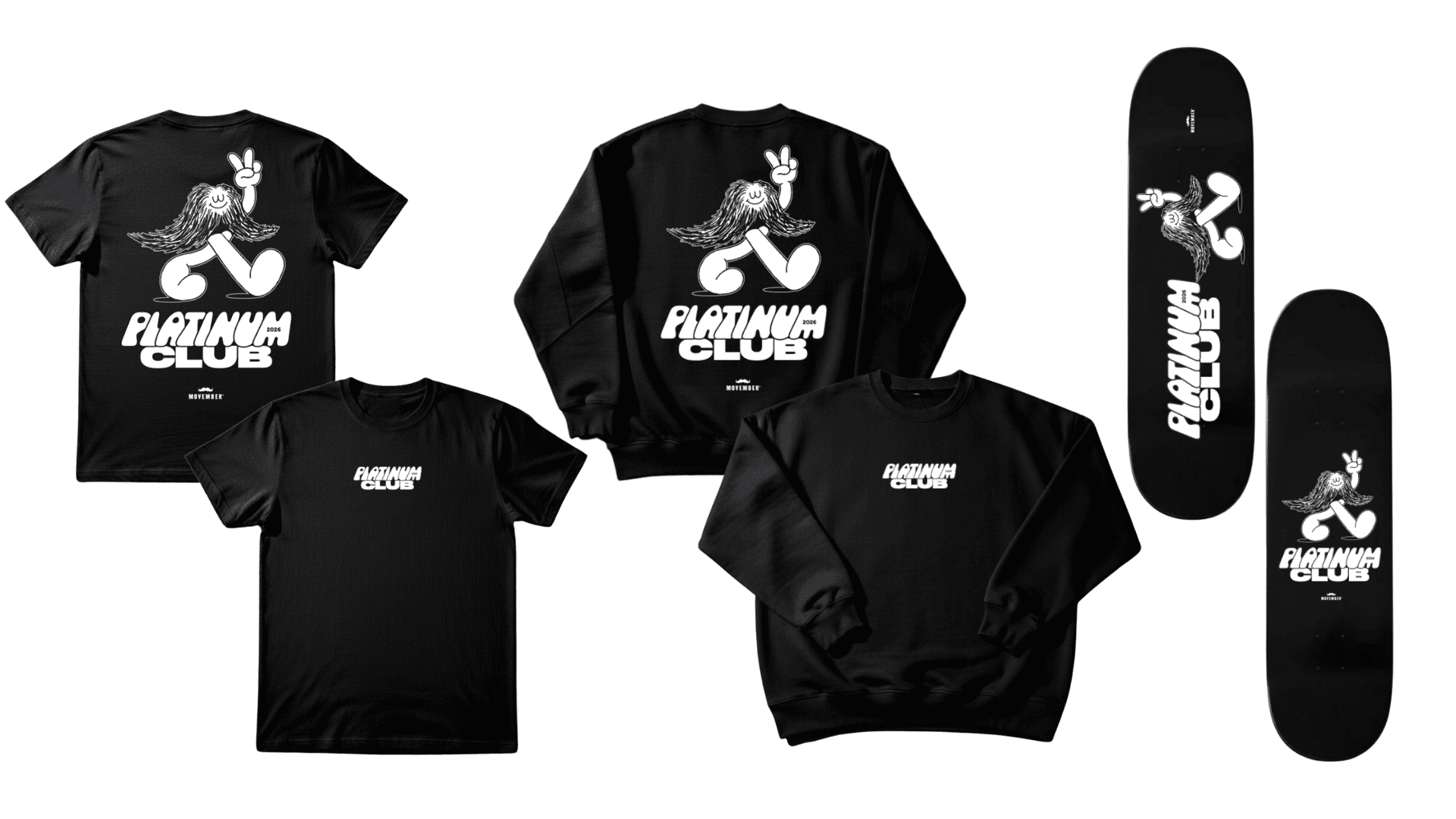 Image showing front and back of Movember Canada Platinum Club T-shirt merchandise in English.