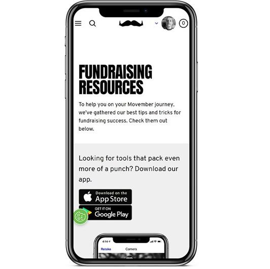 Screen capture of the first page of Movember's fundraising resources guide.