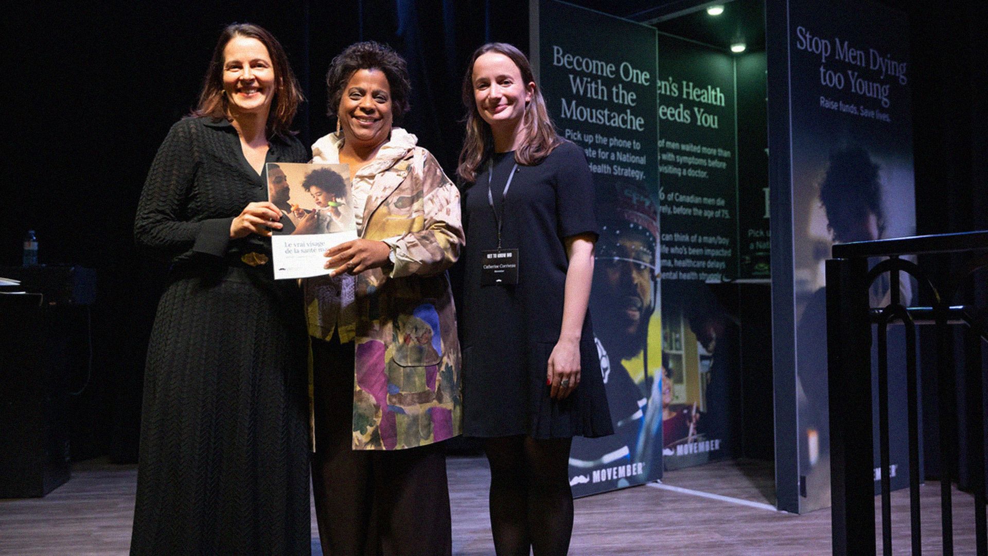 Michelle Terry (CEO, Movember), the Honourable Marjorie Michel, Canada's Minister of Health, and Catherine Corriveau (Director of Policy & Advocacy)