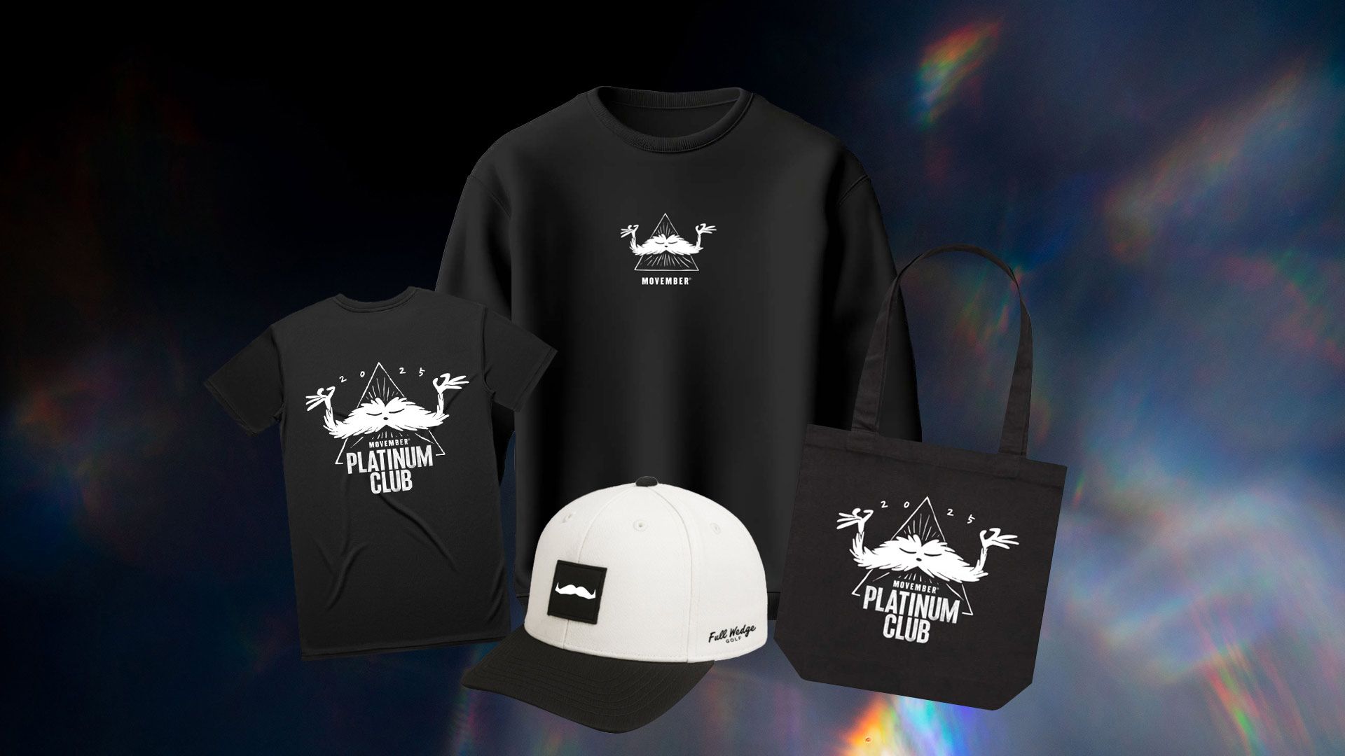 Photo of Movember-branded merchandise.