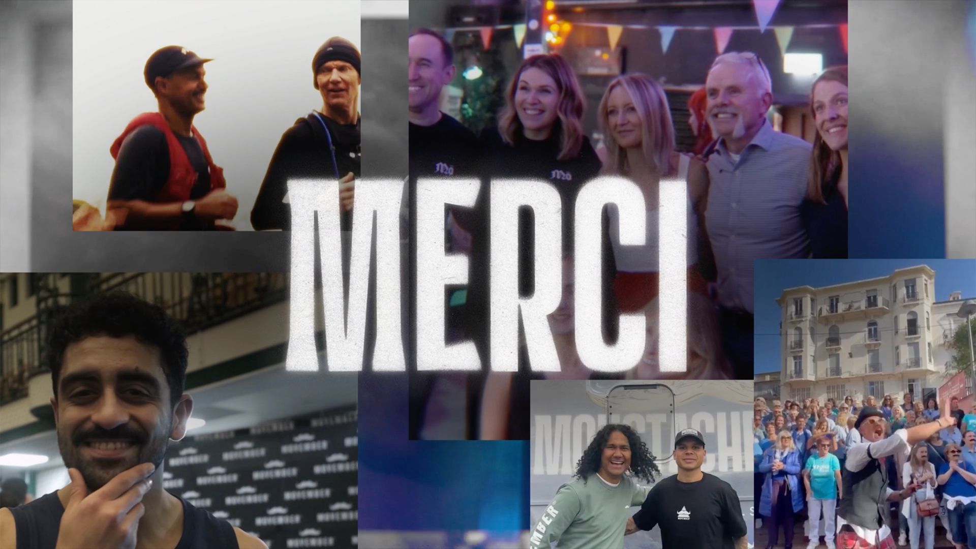 Image showing stills from videos highlighting the Movember 2024 campaign. Superimposed text reads: "Merci".